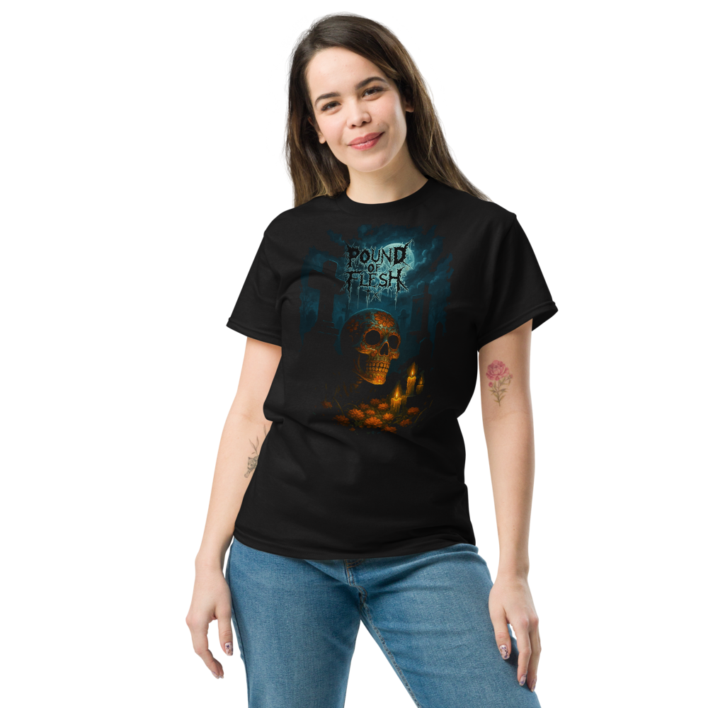 Black Shirt with Dia De Los Muertos in Moonlight design